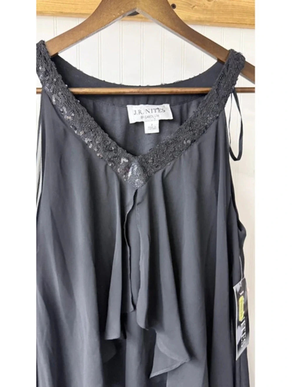 J.R. Nites cocktail dress black chiffon overlay ruffle Y2K vintage new